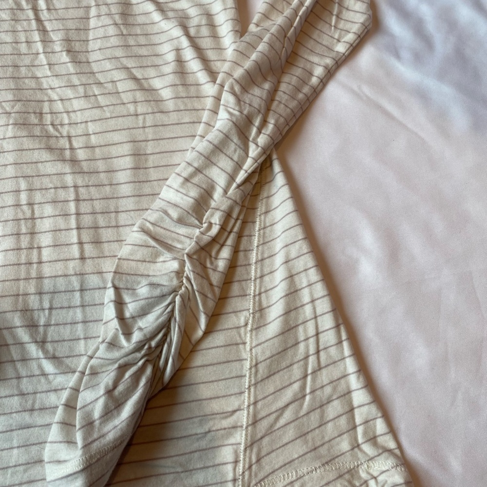 CALIA Everyday Long Sleeve white with Lavender stripes, ruched sleeves - Picture 3 of 6